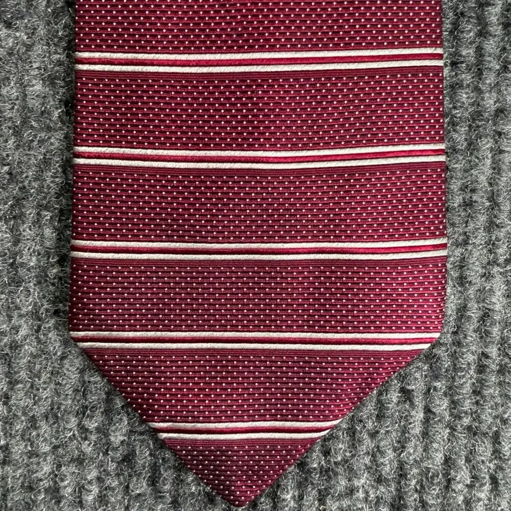 Bruno Piattelli Mens Tie 100% Italian Silk Burgundy Red Striped Necktie